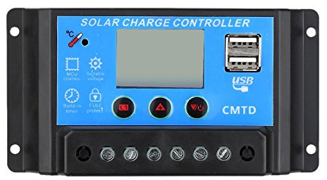 VIASOLAR Regulador Solar de 20A 12V/24V con Display y 2 USB LCD
