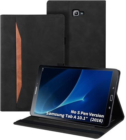 Auslbin Hülle für Samsung Galaxy Tab A 2016 10.1 Zoll Hochwertige Leder-Flip-Schutzhülle für Galaxy Tab A 2016 10.1 Hülle (Keine S Pen-Version) SM-T580/SM-T585 mit Standfunktion und Wallet Schwarz