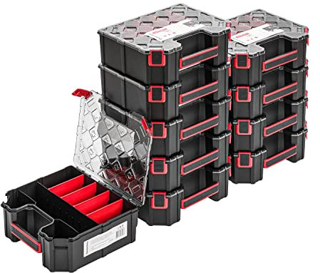 10x Modulierter Sortimentskasten Kleinteilemagazin – 243 x 284 x 105 mm - Sortierkasten mit Transparent Deckel Sortierkoffer Werkzeugbox Sortimentskoffer Kasten mit herausnehmbaren Fächern