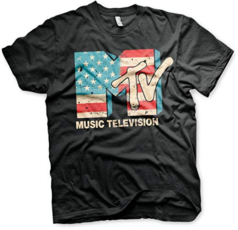 Offizielles MTV-T-Shirt im Used-Look USA-Flag für Herren und Damen, Unisex