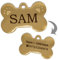 Iberiagifts - Hundemarke Knochen mit Gravur aus Edelstahl mit zwei Pfotenfür sehr kleine Welpen - Hunde - Katzen Haustier Plakette Anhänger Halsband Medaillon graviert personalisiert, Gold 2
