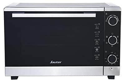 SAUTER SMF46MX - Mini horno multifunción - 37 x 58 x 44 cm - 46L - 5 posiciones de cocción - 1800 W - Calor giratorio - con 2 rejillas, 1 pinza y 1 bandeja recoge migas - Silver/Negro