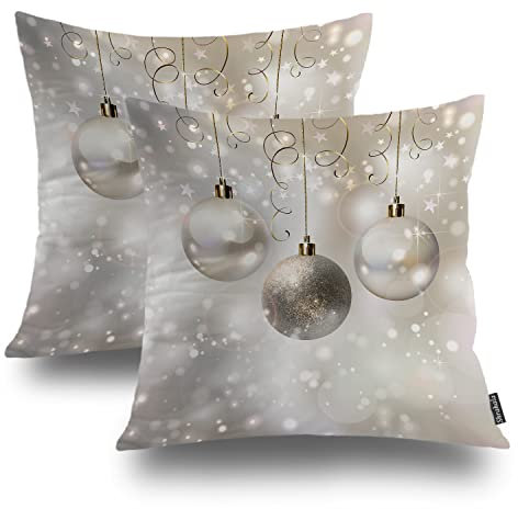 Shrahala Silberner Weihnachts-Schneeball-Deko-Kissenbezug, graue Pailletten, quadratischer Kissenbezug, doppelseitig, keine Einsätze für Schlafzimmer, Wohnzimmer, 2er-Set (55,9 x 55,9 cm)