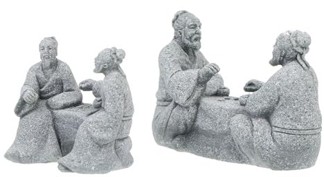 Housoutil Mini Fisherman Statue, 2PCS Chinese Playing Chess Statue, Old Man Playing Chess Ornament, Miniature Zen Garden Statue, Japanese Garden Decor,Micro Landscape Bonsai Pot Aquarium Decorations
