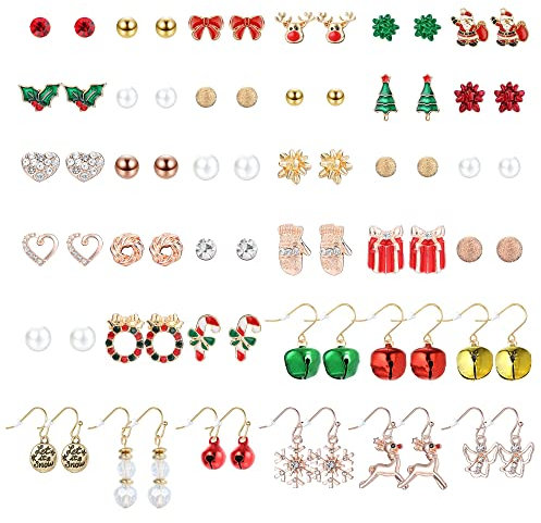 Finrezio 8-36 Paar Weihnachts Ohrringe Baumeln Ohrringe Set für Damen Mädchen Weihnachtsohrringe Weihnachtsbaum Ohrringe Weihnachtsgirlande Santa Ohrringe Party Geschenk