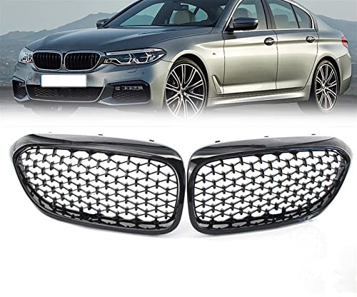 Front Diamond Niere Grille Gypsophila Grille ABS Silber Schwarz Zubehör Für BMW G30 G31 5er 525I 530I 540I 550I M5 2016 2017 2018 2019 Zubehör (Color : Schwarz)
