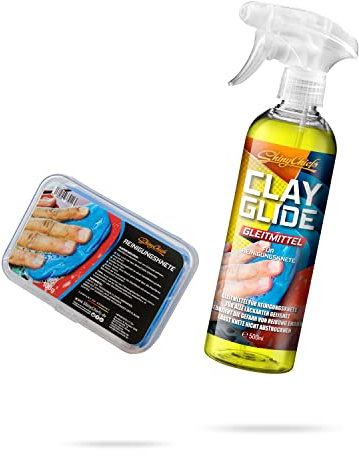 ShinyChiefs Reinigungsknete Set - Auto Lack Reinigungsknete und Gleitmittel für Reinigungsknete - milde Knete für die Lackreinigung - Knetreiniger für Lack und Glas, 100g Knete, 500ml CLAY GLIDE