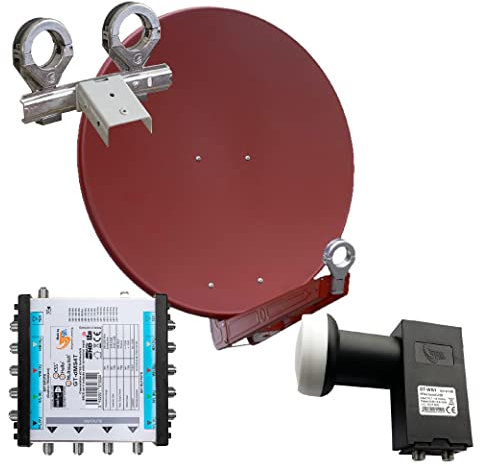 Gibertini OP 75 SE - Alu-Antenne - Ziegelrot - 64 Teiln. mit Wideb.-LNB und Multischalter für 2 Sat.