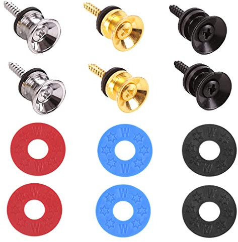 6 Stück Gitarrengurt Knöpfe, Metall Gitarrengurt Endknopf, Schlösser für Gitarrengurte, Mit Befestigungsschrauben und Gummi Kissen, Mit 6pcs Gummi Gitarren Gurt Blöcke, Für Gitarre, Bass, Ukulele