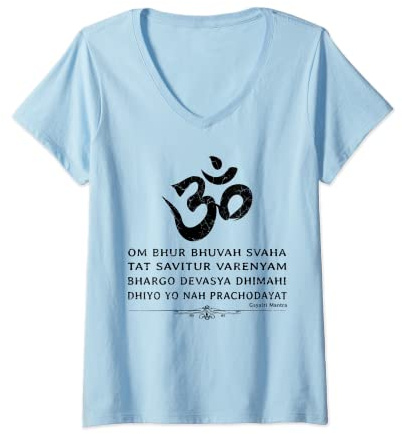 Damen Gayatri Mantra OM Symbol Spirituell Yoga Kleidung T-Shirt mit V-Ausschnitt