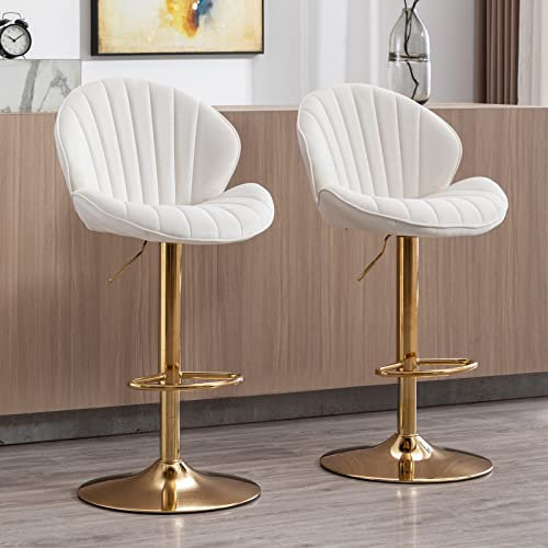 Wahson Barhocker 2er Set Barstuhl Bistrohocker mit Lehne, höhenverstellbar, Tresenhocker aus Samt und Metall, Gesteppter Küchenstuhl für Küche/Hausbar, Beige