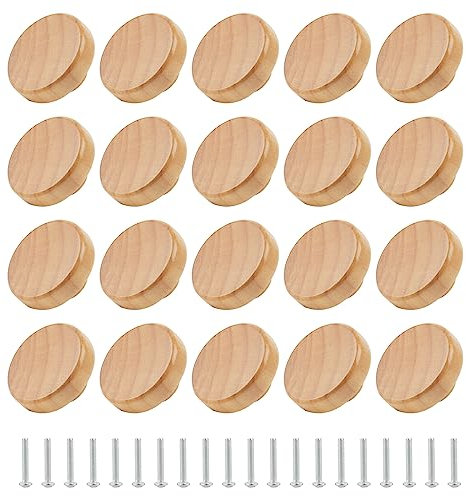 JAPCHET 20 PCS Wooden Drawer Knobs, 38mm x 20mm Wood Knobs with Screws, Wooden Door Knobs for Drawer Cabinet