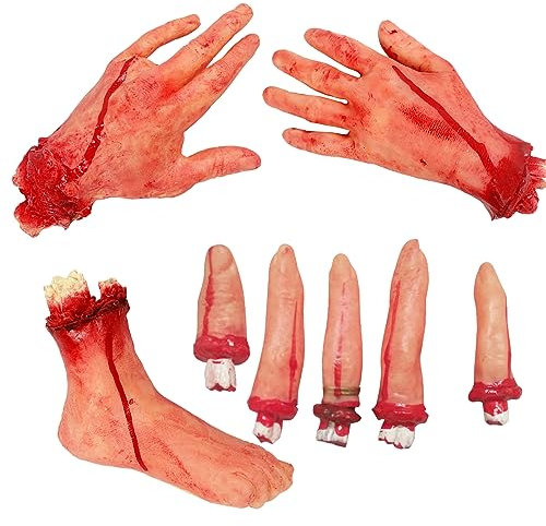 KALUROIL 4 PCS Fausse Main Halloween - Fausse Main - Décoration d'Halloween Effrayante - Main Horreur pour Maison Hantée et Accessoires de Scène