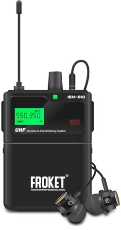 Froket PRO UHF IEM-810 Single Channel Wireless In Ear Monitor System with Monitoring Type for Stage, Band, Recording Studio, Musicians, Monitoring (Only 1 Bodypack)