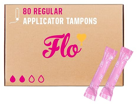 Flo Organic Cotton Applicator Regular Tampons - 80 Bulk Pack | Absorbent, Soft, Smooth Applicator, Regular Flow Tampons