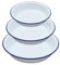 Falcon Lot de 3 plats à tarte en émail style shabby chic vintage – Blanc avec bord bleu – Lot de 3 (ronds – 18/20/22 cm)
