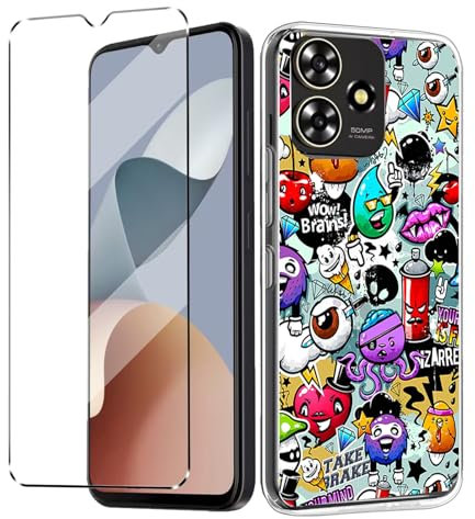 HuiYouMY hülle und Glas 1Pcs Compatible with ZTE Blade A73 4G Folie, hülle silikon stoßfest Compatible with ZTE Blade A73 4G schutzhülle schutzfolie schutzglas Folie handyhülle XS40
