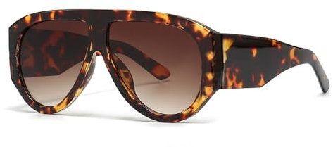 OSAGAMA Vintage Übergroße Sonnenbrille Ovale Pilot Brille Oversized Sunglasses für Damen Herren Schwarz (Tortoise)