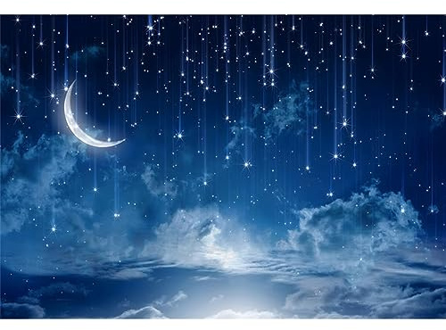 Ttincceer Starry Night Backdrop 7x5ft Bright Moon Stars Shining Photography Background Dark Blue Night Sky Clouds Photography Backdrop Newborn Birthday Party Banner