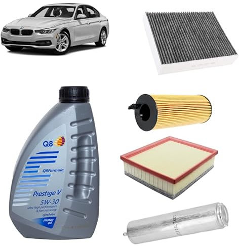 Kit tagliando 4 filtri + 5L olio Q8 5W30 per BMW Serie 3 F30 316d 318d 320d 325d 2011+