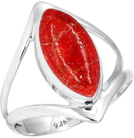 Jeweloporium 925 Sterling Silber Ringe für Damen Größe 53(16.9) Rot Echt Sponge Coral mit Stein Jahrgang Silber Ringe Weihnachten - Geschenk Solitär Schmuck