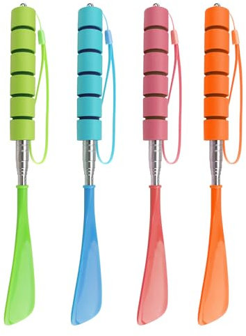 GeRRiT 4 Stück Teleskop Schuhlöffel, Schuhlöffel Lang Kunststoff, 4 Farben Metallstange 29-70cm, Schuhanzieher mit Bequemem Griff für Jeden Geeignet