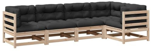 vidaXL Garten Sofa Garnitur 5-TLG., Gartenmöbel Set mit Kissen Latten-Design, Sitzgruppe für Garten Terrasse, Modular Gartensofa Lounge, Massivholz Kiefer