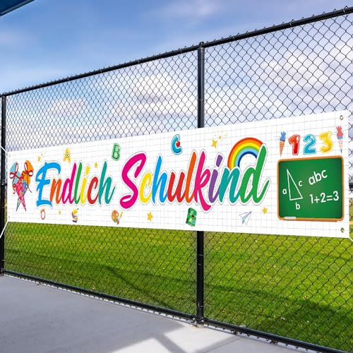 LAMEK Endlich Schulkind Banner 300x50cm Einschulung Partysbanner Extra Lange ABC Banner Schulanfang Hintergrund für Jungen Mädchen Schultag Schulstart Schuleinführung