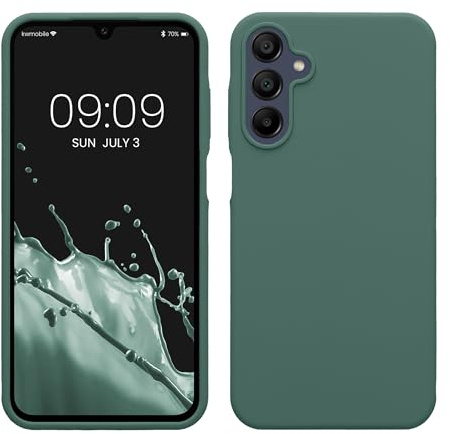 kwmobile Handyhülle für Samsung Galaxy A15 5G Hülle - Case Silikon - Kabelloses Laden - Schutzhülle Cover in Tannengrün