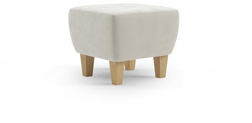 Cavadore Hocker Vida / Polsterhocker mit massiven Holzfüßen in Buche / 52 x 46 x 52 / Mikrofaser, Naturweiß