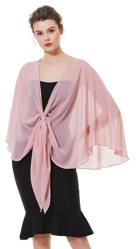 BEAUTELICATE Scialle Stola di Chiffon Donna Elegante Sciarpe Coprispalle CerimoniaDonna Estivo per Matrimonio Sposa Festa (Rosa grigio,Taglia unica)