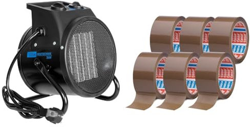 Güde Elektroheizer GEH 3000 P & tesa pack 64014 im 6er Pack - Geräuscharmes Paketklebeband zum Verpacken von Paketen und Versandschachteln - braun - 6 Rollen je 66 m