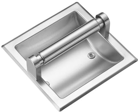 Recessed Toilet Paper Holder Brushed Nickel in Wall Toilet Roll Holder for Mega Roll Metal Bathroom Tp Hanger Storage in Cabinet for Small Spaces Durable Space Saving Design with Mounting Bracket