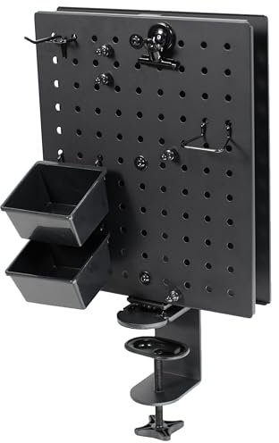 VIVO Steel Clamp-on 10 x 12 inch Desktop Pegboard, Rotating Magnetic Peg Board, Office Accessory Organizer, Black, PP-DKR1B
