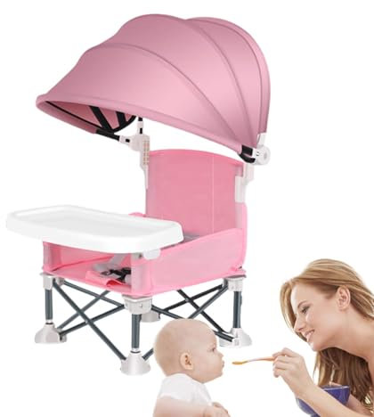 Babystuhl, Baby Campingstuhl Faltbar, Babystuhl Für Unterwegs, Tragbarer Babysitz Mit Verstellbarem Essstuhl Baby Für Unterwegs Babyhochstuhl Klappbar Mit Abnehmbarem Tablett Und Sonnenschirm
