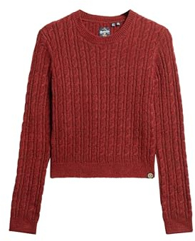 Superdry Damen Figurbetonter Rundhalspullover mit Zopfmuster