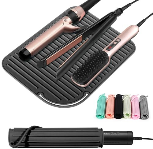 Quccefods Heat Resistant Mat Large Silicone Hot Hair Tools Holder for Curling Irons Flat Iron Hair Straightener Mat Portable Vanity Pad Accessories/Organizer