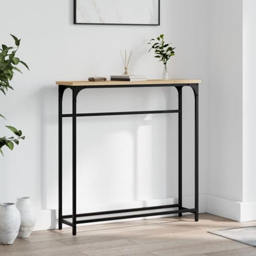 FENLAX Konsolentisch 75x19,5x75 cm Beistelltisch Holz Dekotisch Eingangtisch Eingangsbereich Ausstellungstisch Telefontisch Holz Side Table Flurtisch Holzwerkstoff&Metall Sonoma-Eiche