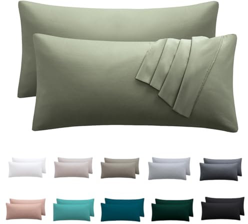 Nesture Kissenbezug 40 x 80 2er Set - kopfkissenbezug 40x80 cm Salbeigrünt, 100% Mikrofaser kissenbezüge mit Reißverschluss, Weich und Bügelfrei