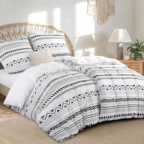 RUIKASI Bettwäsche 135x200 Baumwolle 4teilig Grau - Baumwollbettwäsche 135 x 200 4tlg mit Boho Grau, Bettbezug Set 4 teilig Cotton mit Reißverschluss