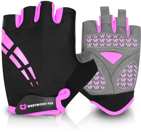 WESTWOOD FOX Guanti da ciclismo per uomo e donna, guanti unisex con imbottitura in gel antiscivolo, traspiranti, con palmo per assorbire gli urti, guanti estivi da ciclismo e mountain bike (Rosa, S)