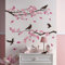 Stickers Muraux Branche de Fleur Autocollant Mural Fleurs Rose Arbre et Oiseaux Décoration Murale Chambre Salon Chambre Enfants Fenetre Mur TV