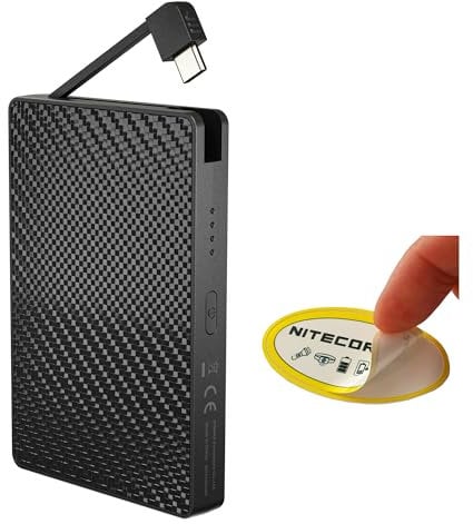 Nitecore Pocket 10000 Power Bank, 10000mAh Dual USB-C Ports for Phones, Flashlights, and Headlamps with Built-in USB-C Cable