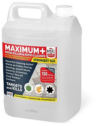 Outdoor Moss Killer for Patios and Surfaces, Pet Safe When Dry 5Litre Concentrate Makes 130Litres