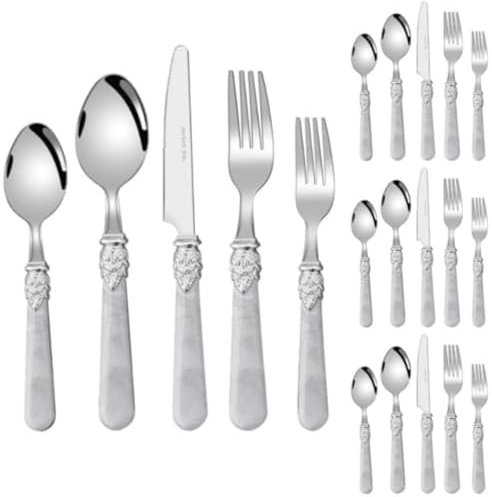 Marble Handle Silverware Tableware Set Stainless Steel Flatware Set Steak Table Knife Fork Spoon Fruit Fork Teaspoon Cutlery Sets (White,20 Pieces)