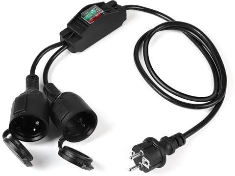 SWAWIS 1.5m Câble d'Extension avec Interrupteur, Extension avec Double Fiche de 1,5 et 1 mm² 16A 250V 3680W Extension Câble électrique Extérieur avec Capuchon de Protection pour Maison Extérieur IP44