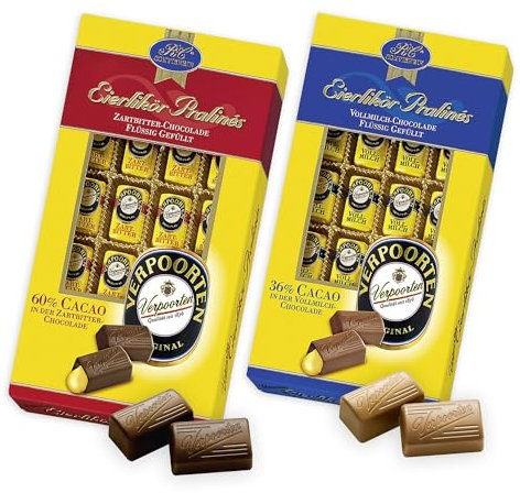 Verpoorten Eierlikör Pralinen 2er Pack – 1x Pralinés Vollmilch 200g & 1x Pralinés Zartbitter 120g – Gefüllt mit Original Verpoorten Eierlikör – Eine Freude zu Ostern, Weihnachten, Geburtstag und mehr
