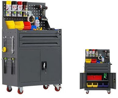 Toolbox 2-Drawer High Capacity Rolling Tool Chest, Removable Cabinet Storage Tool Box with Wheels and Lock for Mechanical Workshops Tool Storage Box(Gris)