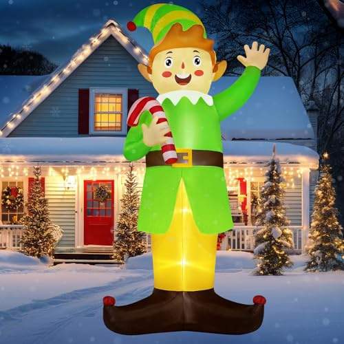 Fayavoo Aufblasbare Weihnachtsdekoration für den Außenbereich, riesiger Kumpel der Elf, aufblasbar, Weihnachtsdekoration, Zuckerstange mit integrierten LEDs, für Urlaub, Party, Rasen, Garten