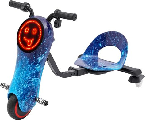 Dreirad Drift Kinderfahrzeug, Kinder Drift Scooter mit Lightshow 360 Grad Drift Trike 180W Motor Kinder Dreiradscooter für ab 3 Jahren 50 Kg Max Blauer Sternenhimmel